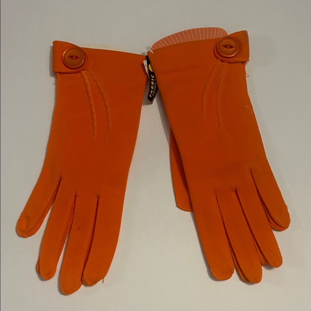 Vintage NWT Lady Gay Vibrant Orange Women's Gloves w/Button Detail dead stock